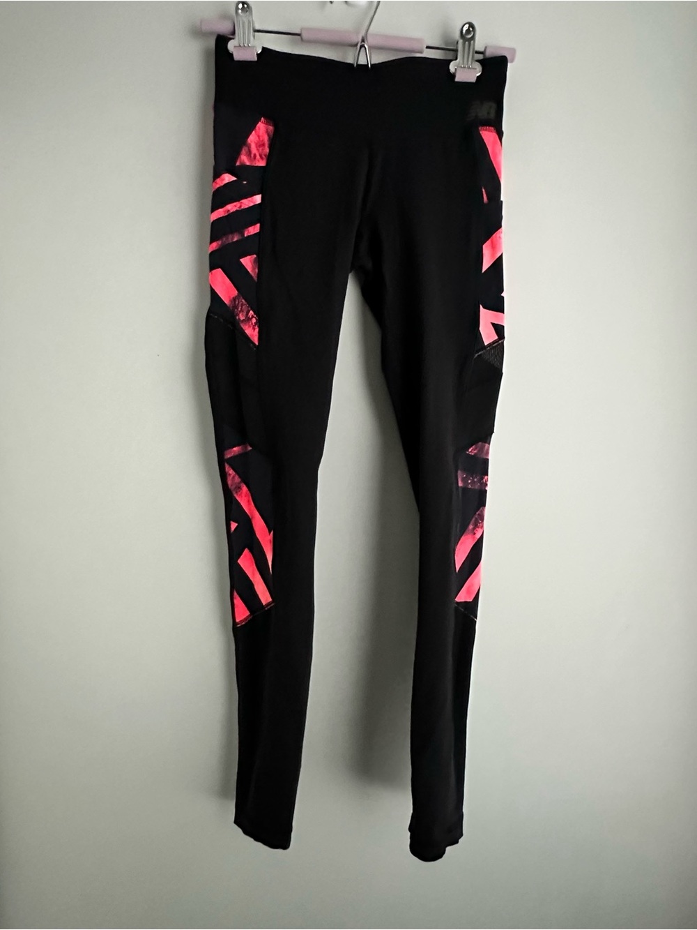 New Balance Black Leggings with Pink Neon Stripe Accents XXS